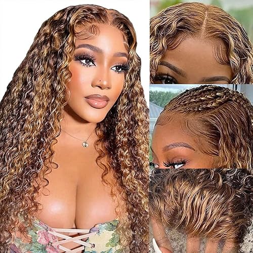 Peluca de cabello humano ondulado profundo con encaje frontal de 13 x 4 para mujeres negras, peluca de cabello humano prearrancado con abuelitos,