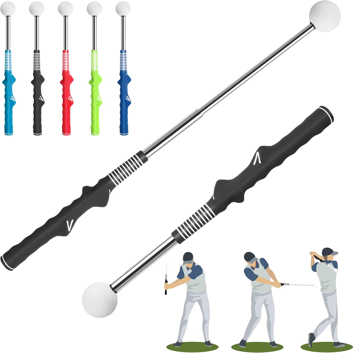 Retractable Golf Swing Training Aid:Golf Grip Trainer,Swing Trainer with Swing Sound Prompt,Feedback,for Beginners.Golf Accessories for Indoor Practice-Strength,Tempo Training.