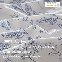 Vista 4 de EAVD Juego de ropa de cama de 3 piezas con funda de edredón floral azul, tamaño Full, algodón suave blanco y azul, juego de ropa de cama coqueto