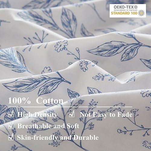 Miniatura 4 de EAVD Juego de funda de edredón de 3 piezas, tamaño matrimonial, color blanco, azul, suave, de algodón, coqueta, para niñas y mujeres, elegante