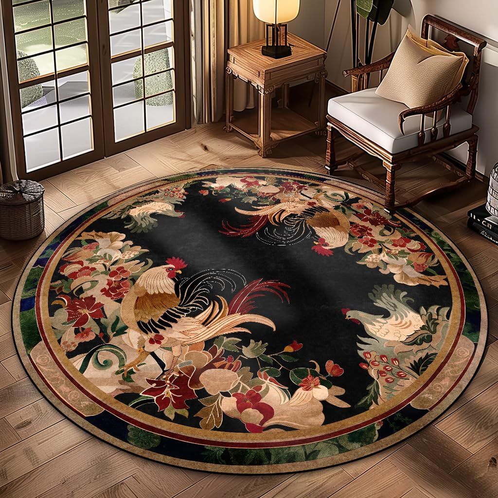 Amazon.com: Round Rooster Area Rug 4 Feet Circle Rooster Rugs Washable ...