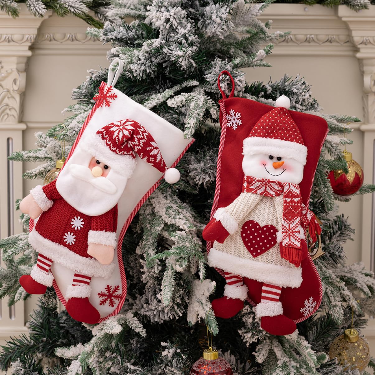 Zerodeko 2pezzi Calza di Natale Sacchetto Regalo di Natale Calza da Appendere Calze Natalizie