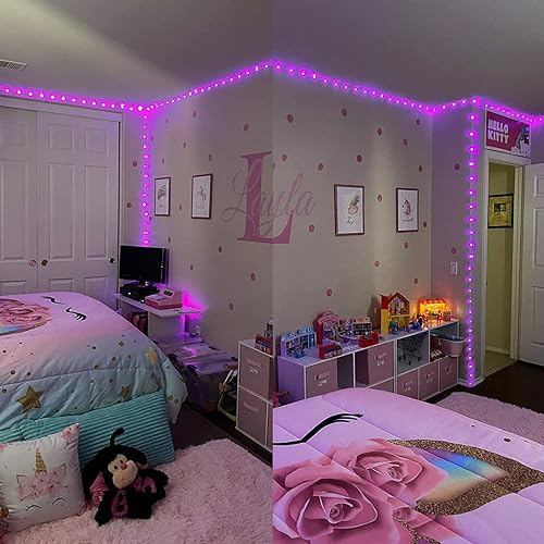 Miniatura 7 de JMEXSUSS Paquete de 2 tiras de luces rosas que funcionan con pilas, 33 pies, 100 LED, 8 modos, batería rosa, luces de San Valentín, impermeables,