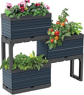 Modular Garden Made of Polypropylene, kit of 3 containers and 2 Legs, Blue Bering Sea