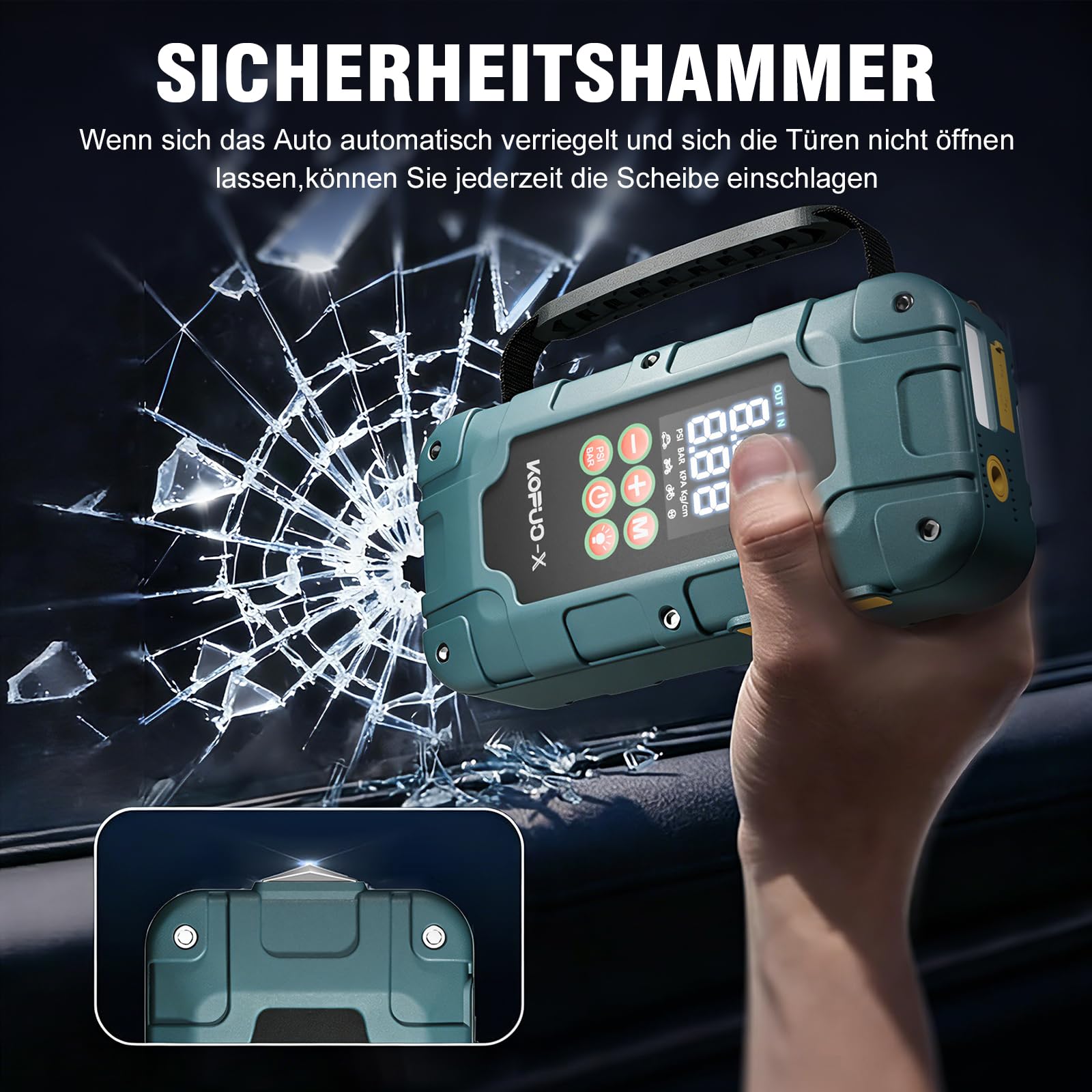 7000A Starthilfe Powerbank für PKW mit Kompressor für 12V Autos | 8000mAh 150PSI Handgriff Auto Starthilfe Powerbank für 8L Benzin & 6.5L Diesel, Jump Starter mit 3 USB-Ausgägen, LED-Licht
