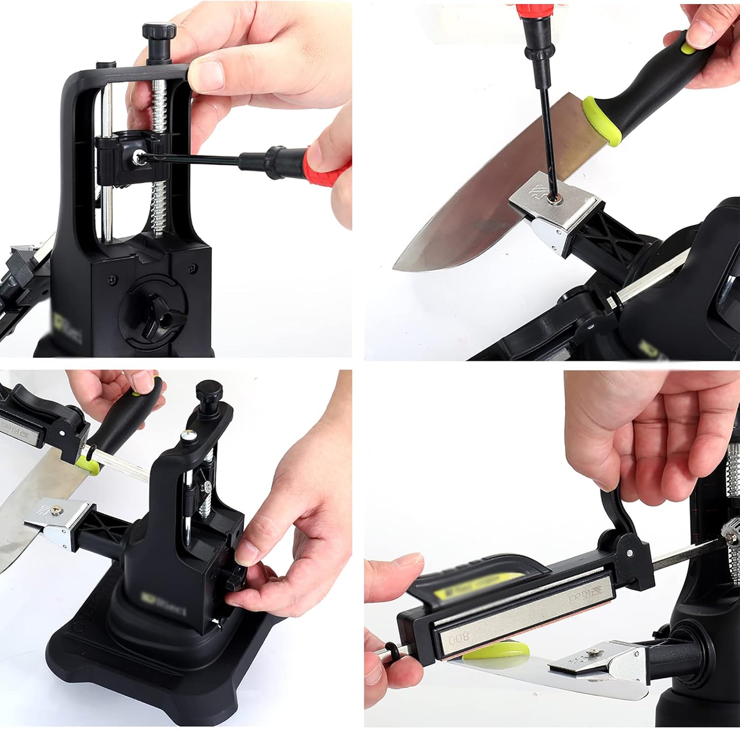 Knife Sharpeners, Fixed Angle Knife Sharpener Tool with 360° Flip Design, The Sharpening Angle Can Be Adjusted, Kitchen Chef Knife Sharpening Kit with 4 Types of Sharpening Stones