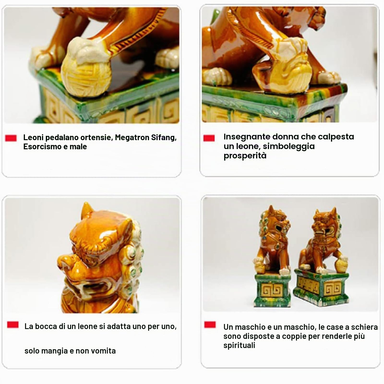 Statue Cani Foo Cinesi in Ceramica - Coppia di Leoni Guardiani del Tempio, Decorazione Feng Shui, Set Regalo Orientale,Verde,4.72 * 7.87in