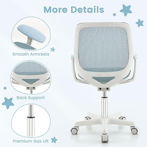 Miniatura 17 de Costzon Silla de escritorio para niños, silla de computadora de estudio de altura ajustable con reposabrazos, ruedas de freno de sentado, silla de