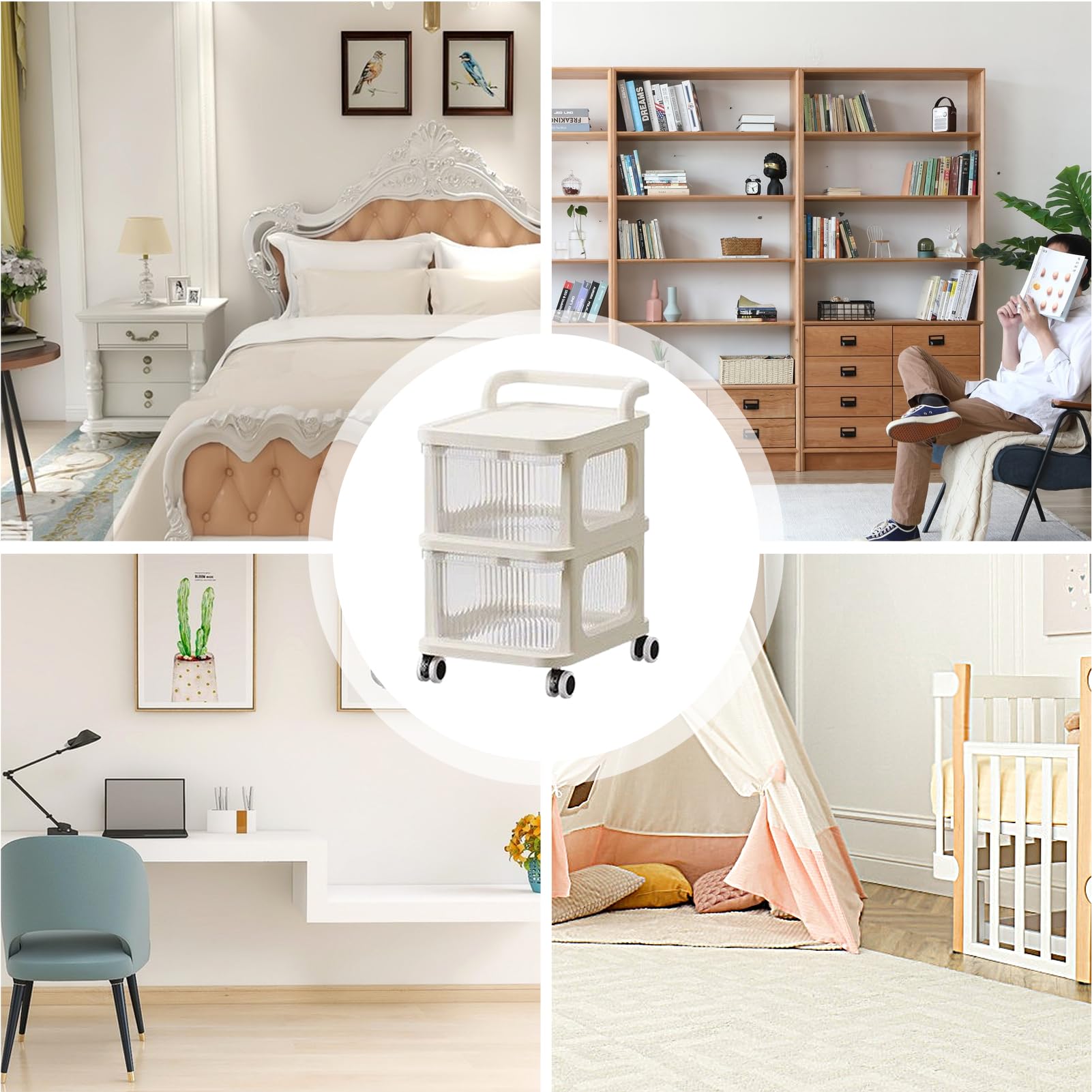 Carrito multifuncional con ruedas, transparente, tipo cajón, 3 niveles, estante de almacenamiento con asa, ideal para baño, lavandería y organización de cocina