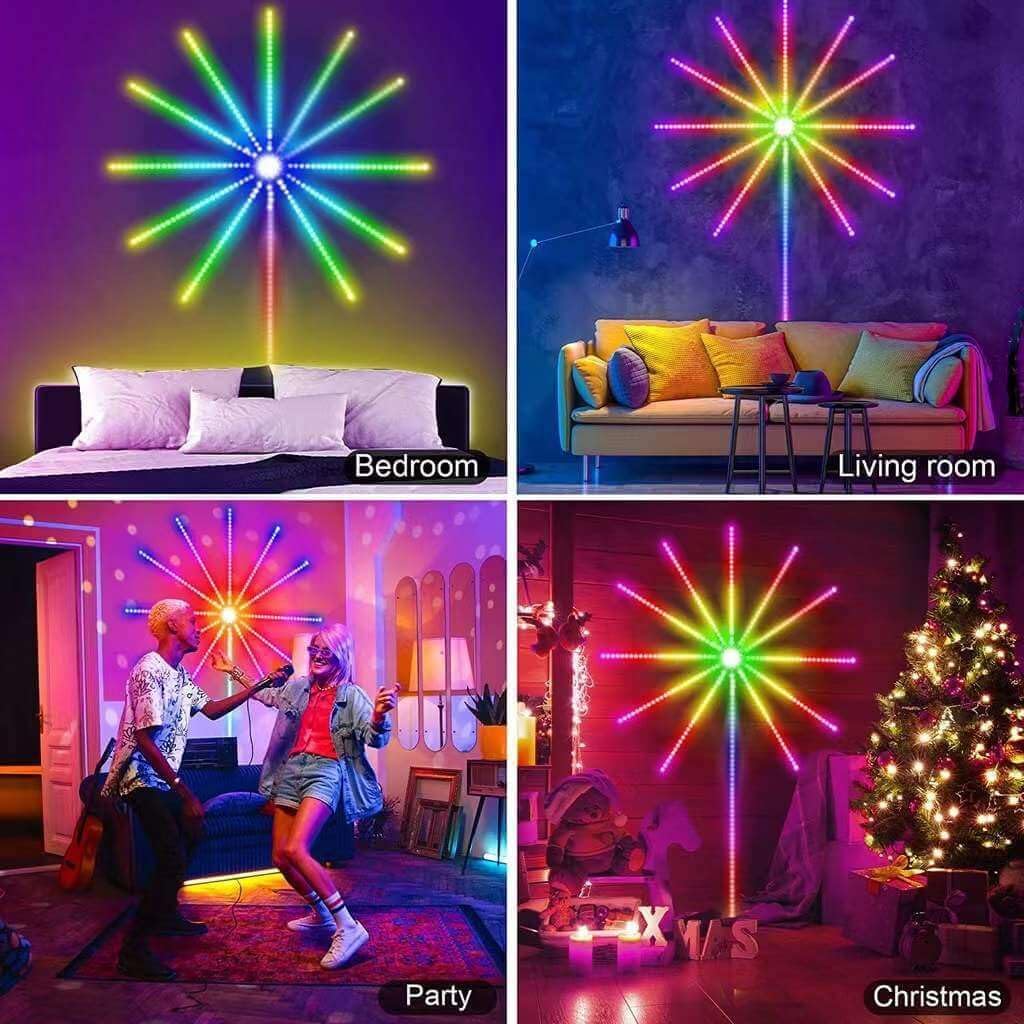 39"/20" Modular LED Fireworks LED Light Strip, [16 Colors] Sound Activated Smart RGB Firework Lights with App & Remote Control, USB Powered Music Sync Lights for Party Wall & Bedroom Decor (39")