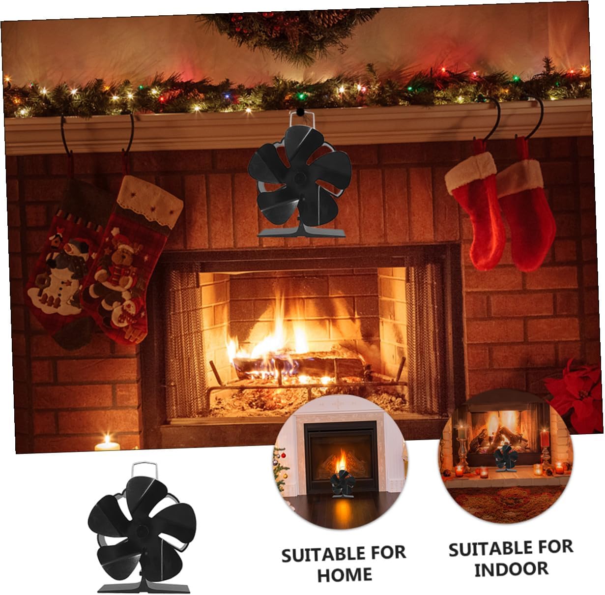 Mini 5-blade Heat Powered Stove Fan, Silent Thermal Metal Fireplace Fan for Residential Wood-burning Stove Heating, Black Compact Design for Efficient Heat Circulation