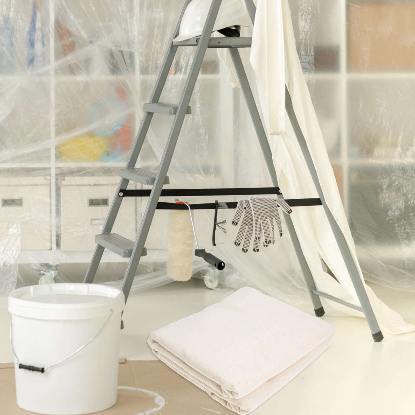 ABOOFAN Bâche de en Coton Beige Résistante et Réutilisable pour de Peinture et Rénovation pour Meubles et Sols