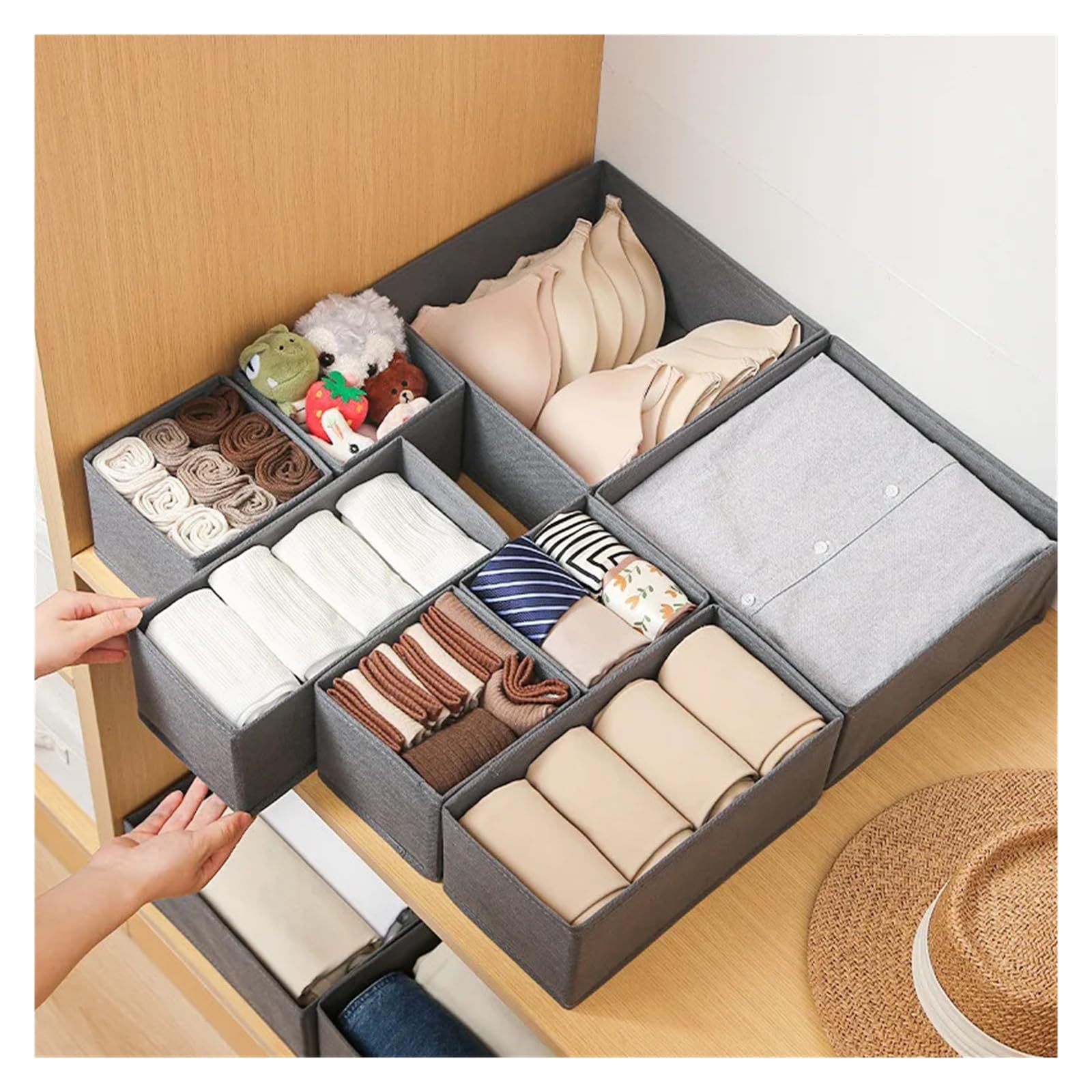 Schubladen-Organizer, Kleidung, Unterwäsche, Kleiderschrank-Organizer, Trennwände, Stoff, faltbar, Kommode, Schrank, Aufbewahrungskörbe for Socken/BHs/Krawatten(3 pcs set)