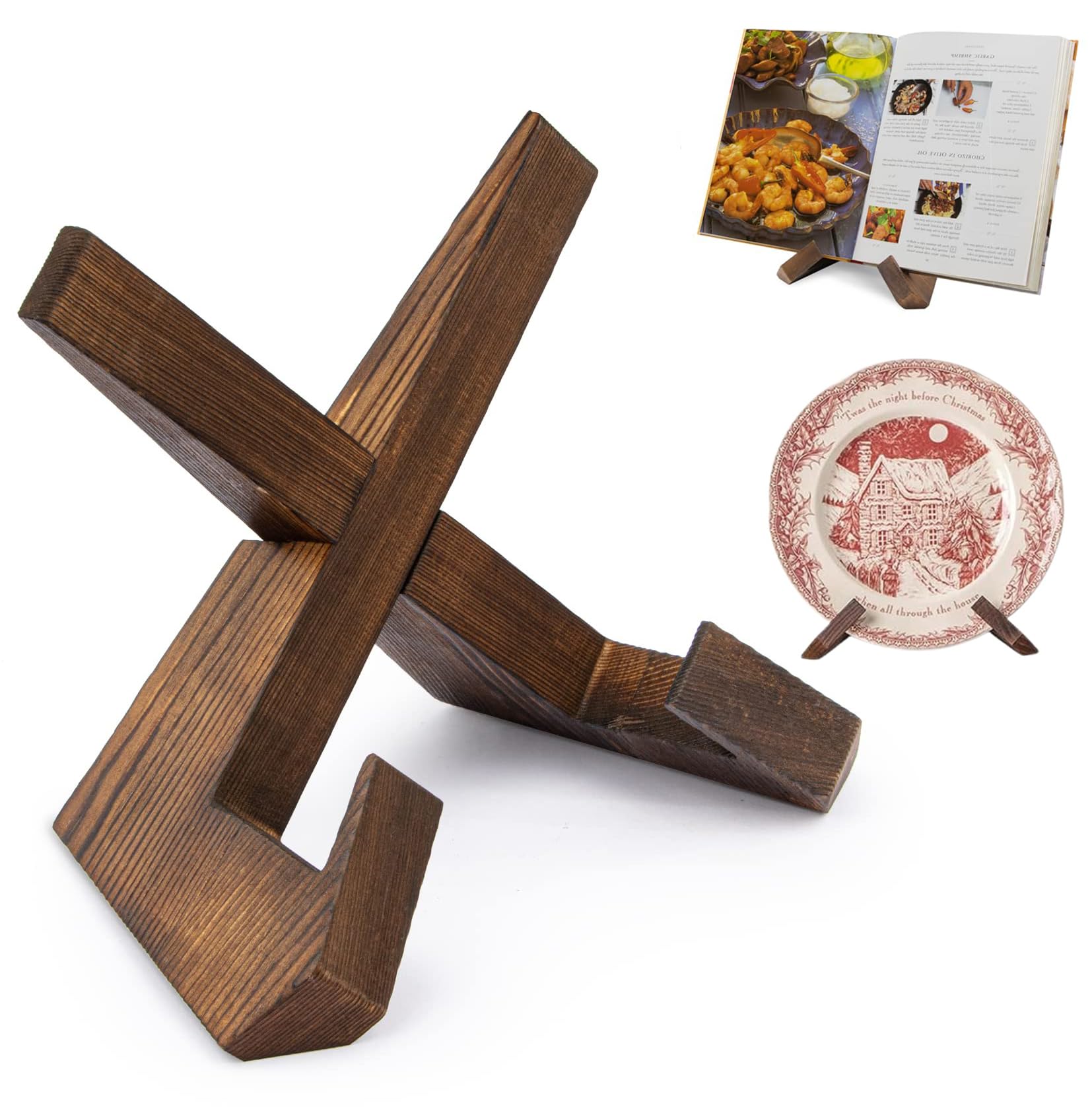 Heatunk Elegant Rustic Wooden Cookbook Stand - Stylish and Functional Recipe Book Holder for Kitchen Counter- Rustic Brown