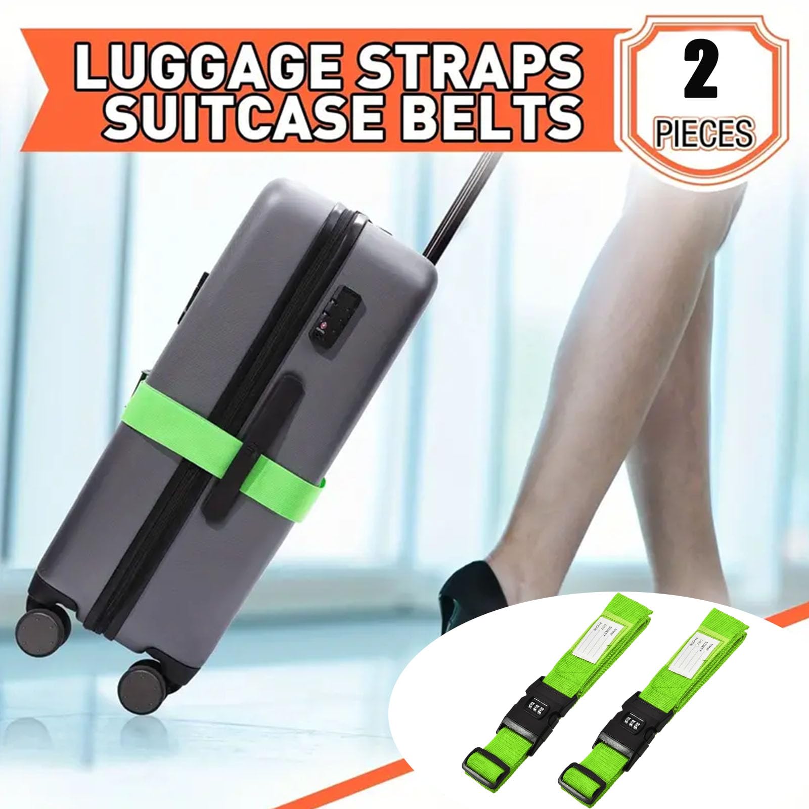 2 Cinghie Per Valigia Con Lucchetto - Tracolla Regolabile 5x200 Cm Arcobaleno - Foto 13