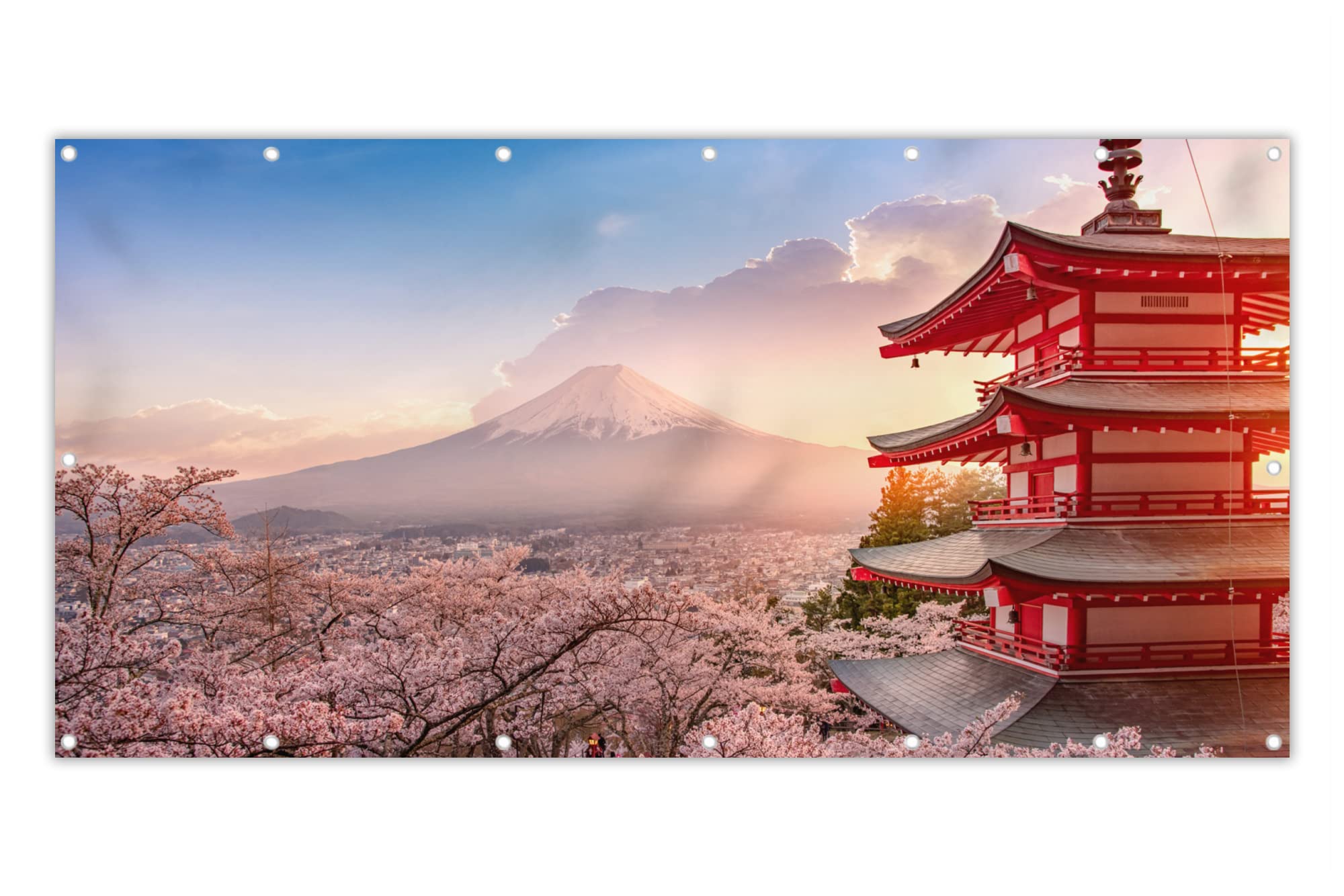 MuchoWow® Balkon Sichtschutz Sichtschutzmatte Balkonbanner Abdeckung für Terrasse Balkon Windschutz Blickdicht Wetterfest 200x110 cm Pagode - Sakura - Fuji - Blütenzweige - Japan