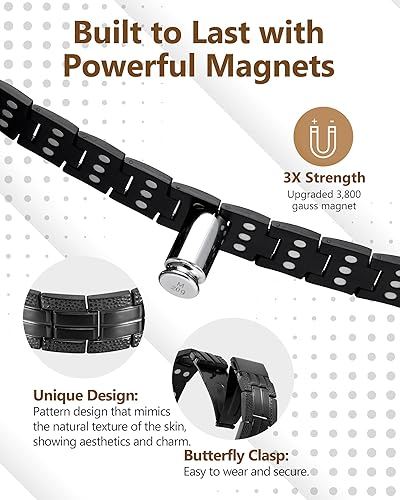 Vista 3 de Feraco Magnetic Therapy Bracelets for Men 3X Strength,Titanium Steel Magnet Bracelets with 3800 Gauss Neodymium Magnets