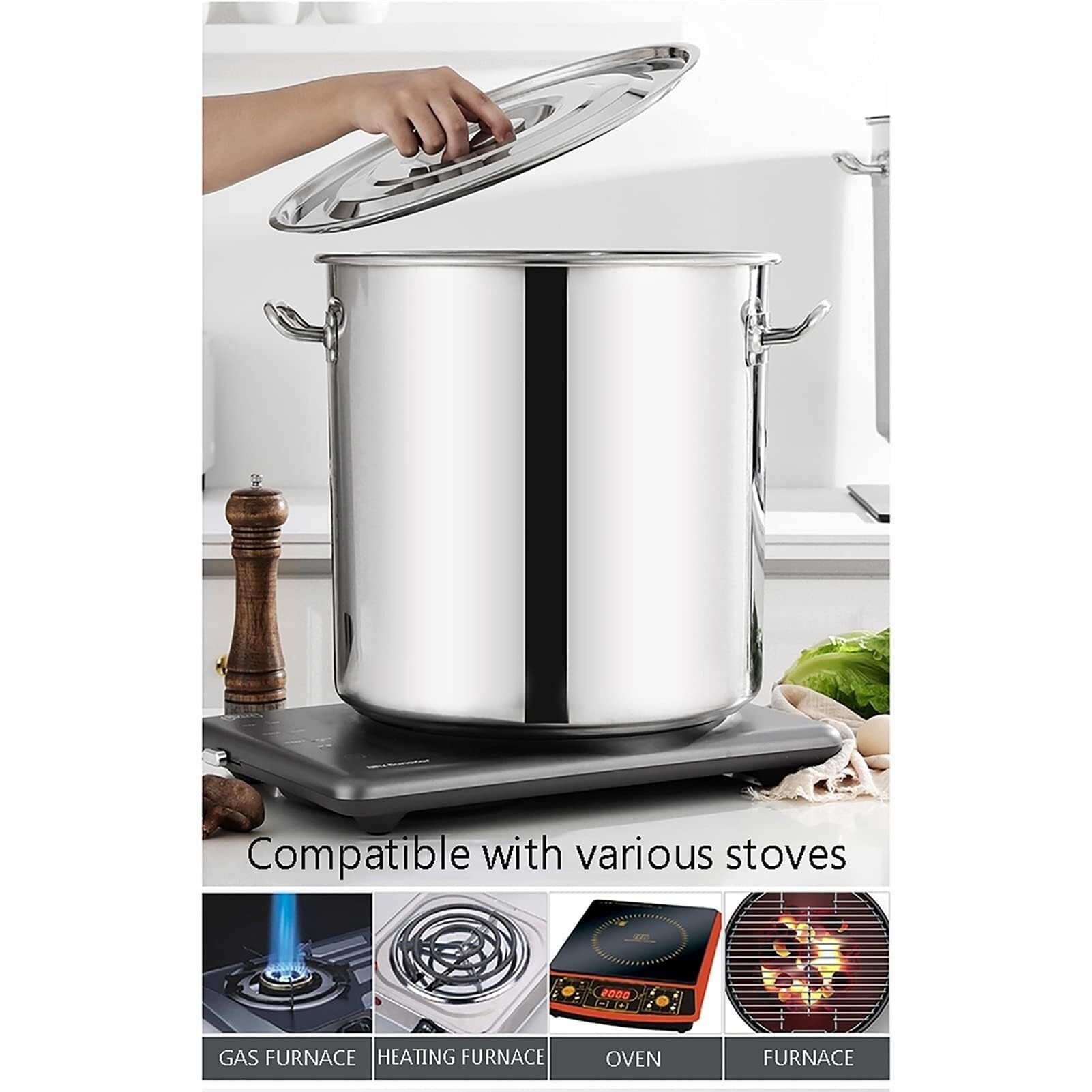 Suppentopf aus Edelstahl 304 mit Deckel, 30,5 cm und 35,5 cm, langlebiger und sicherer Kochtopf für Suppen, Eintöpfe und Brühen, ideal für den Einsatz zu Hause und in der Gastronomie