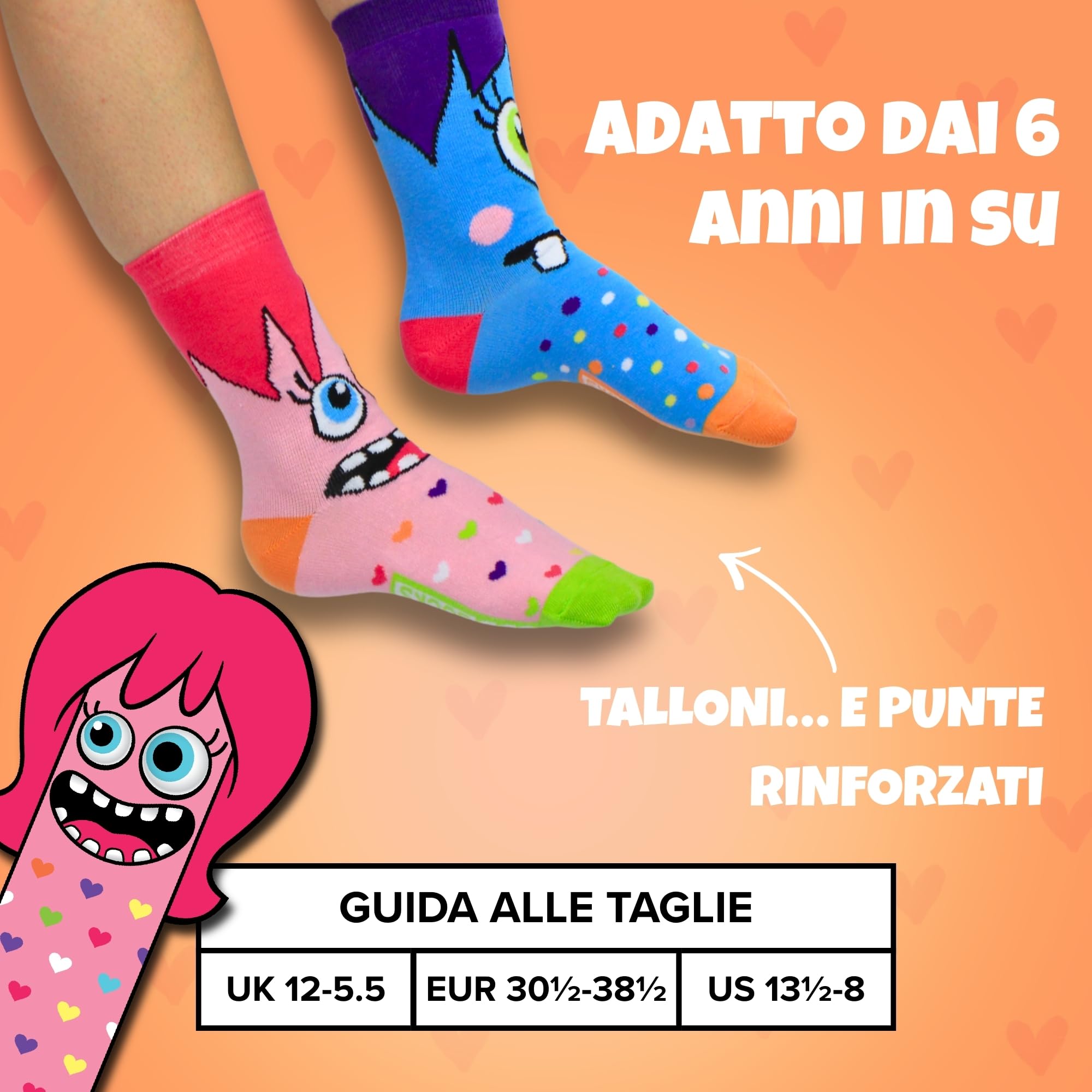 United Oddsocks – Miss Mashers – Confezione da 6 calzini per ragazze, misure 30.5-38.5.