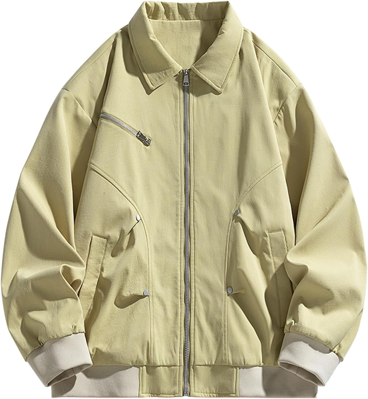 Classic Casual Varsity Jacket with Contrast Collar Full Zip Lightweight Softshell Fall Jackets Streetwear with Pocket