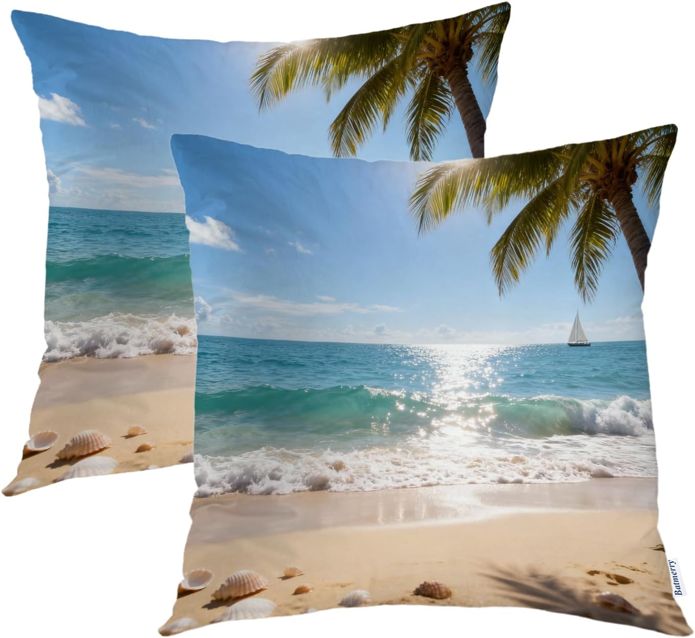 Batmerry Seaside Holiday Scenery Throw Pillow Covers,Amazing Beach in KOH Samui Decorative Pillow Covers Digital Printing Blended Fabric for Couch Sofa Bed Invisible Zipper 22X22 in