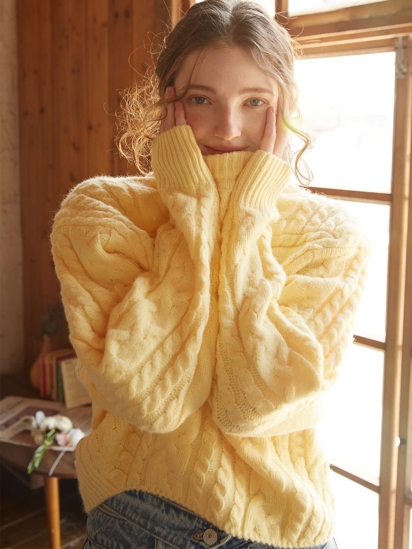 Amazon.com: Neeno Knit Mix Cable Knit Drop Shoulder Sweater (Color