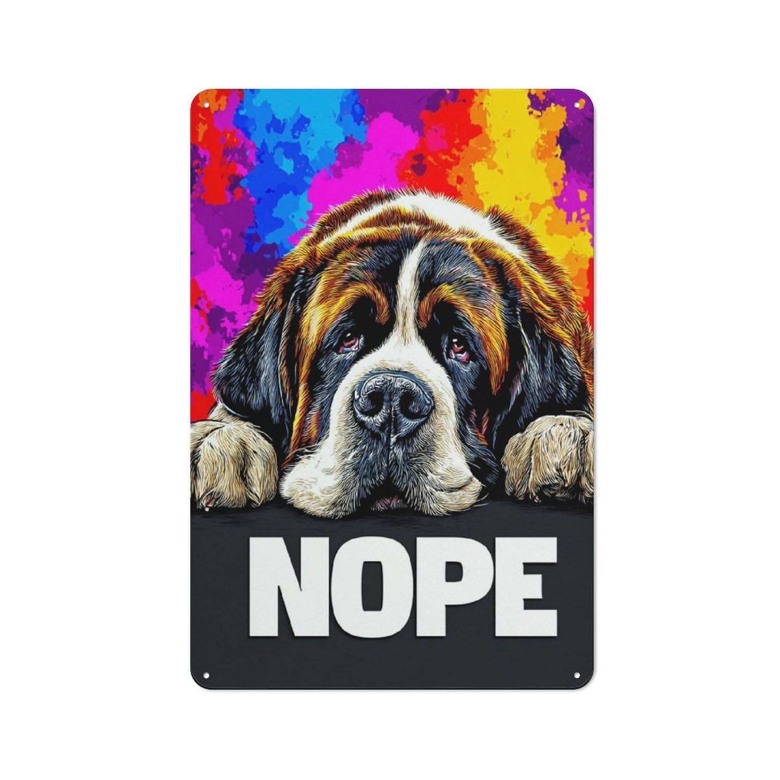 Junmoney Colorful Saint Bernard Nope! -1 Retro Metal Gift Sign 30X20cm, Small Space Decor For Bedroom, Kitchen, Office Or Living Room