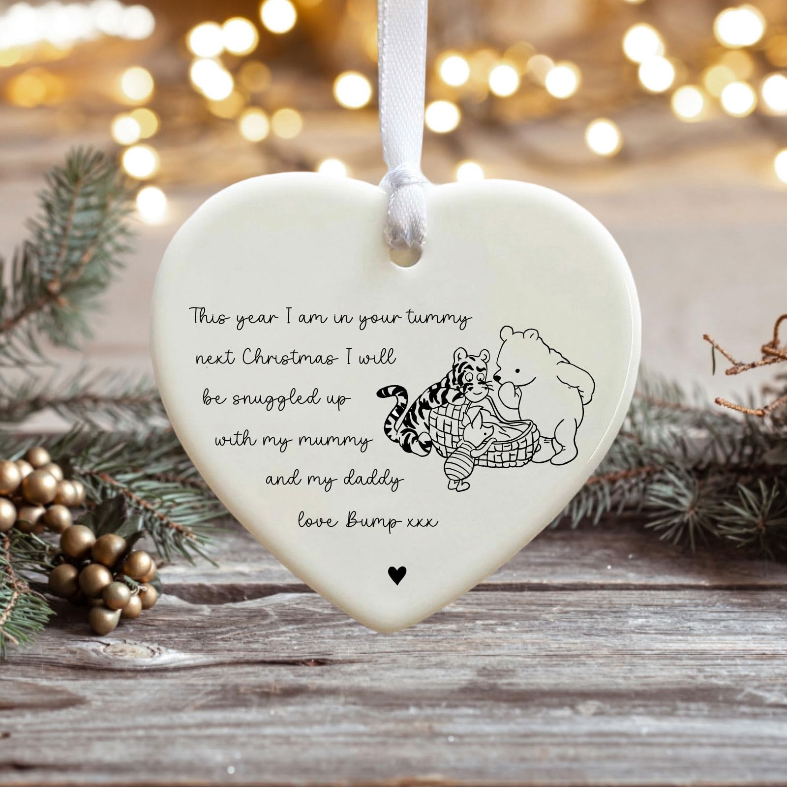 Winnie The Pooh Pregnancy Bump Heart Bauble, Christmas Keepsake Decoration, Pregnancy, Maternity Ornament, Baby Shower