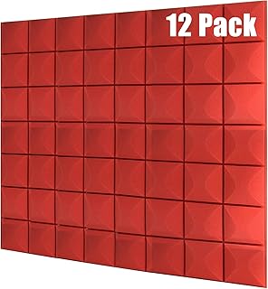 Acoustic Foam Panels 12 Pack 2" x 12"x 12" High Density Soundproofing for Wall Saiqiang Mushroom Sound Proof Foam Panels Noise Absorbing Blocker and Sound-Damping Studio Office Gaming Room (Red)