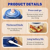 Vista 3 de 2026 New Electric Garlic Chopper, Mini Portable Veggie Chopper USB Charging Wireless Food Processor, Upgrade Electric Mini Garlic Chopper Set