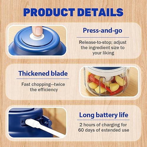 Miniatura 3 de Mini picadora eléctrica de ajos 2026, mini picadora portátil de verduras con carga USB, procesador de alimentos inalámbrico, juego de mini picadora