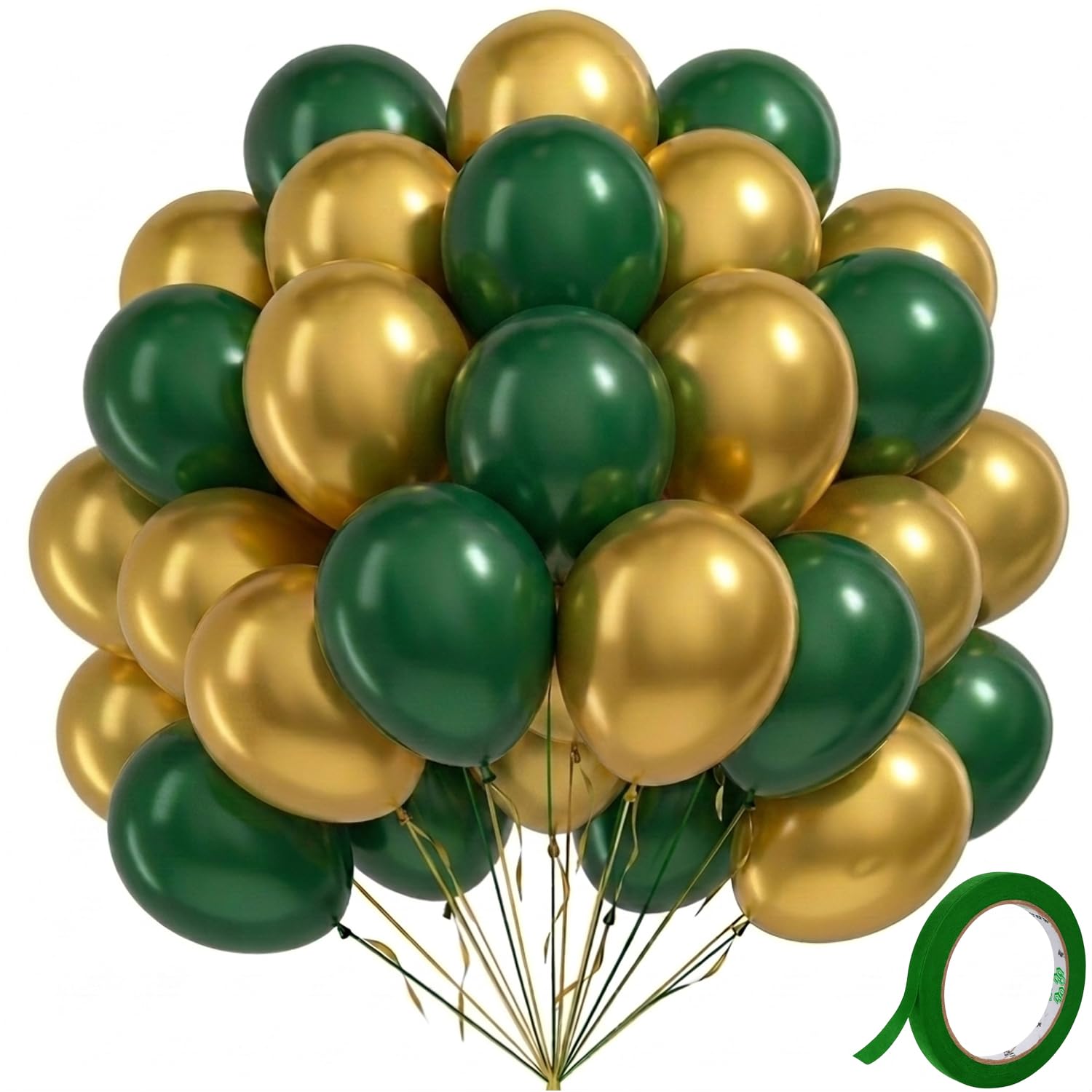 Dark Green and Gold Balloons 12 Inch Pack of 50 (25 Dark Green, 25 Gold), Durable Latex Party Balloons for Birthday, Wedding, Anniversary, Baby Shower & Event Decoration-image-31