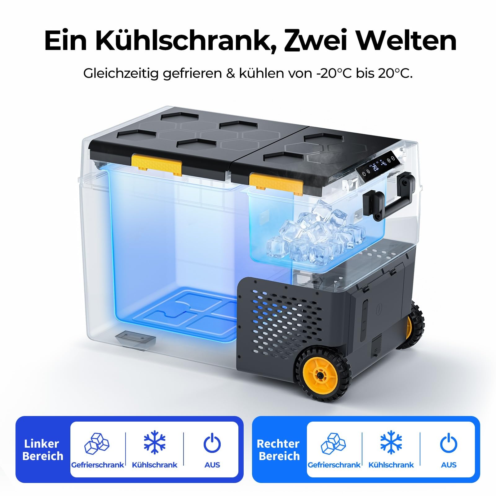 BougeRV CRD2 V2.0 49L Kompressor Kühlbox mit Akku 240Wh Doppeltür Dualzonen 12V/24V 230V Camping Kühlschrank IPX4 -20℃~20℃
