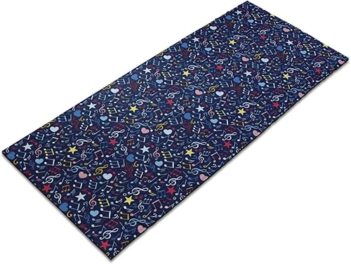 Ambesonne Music Yoga Mat Towel, Hearts Notes Stars Melodic Inspiration Musical Lifestyle Rhythm in My Heart Design, Non-Slip Sweat Absorbent Yoga