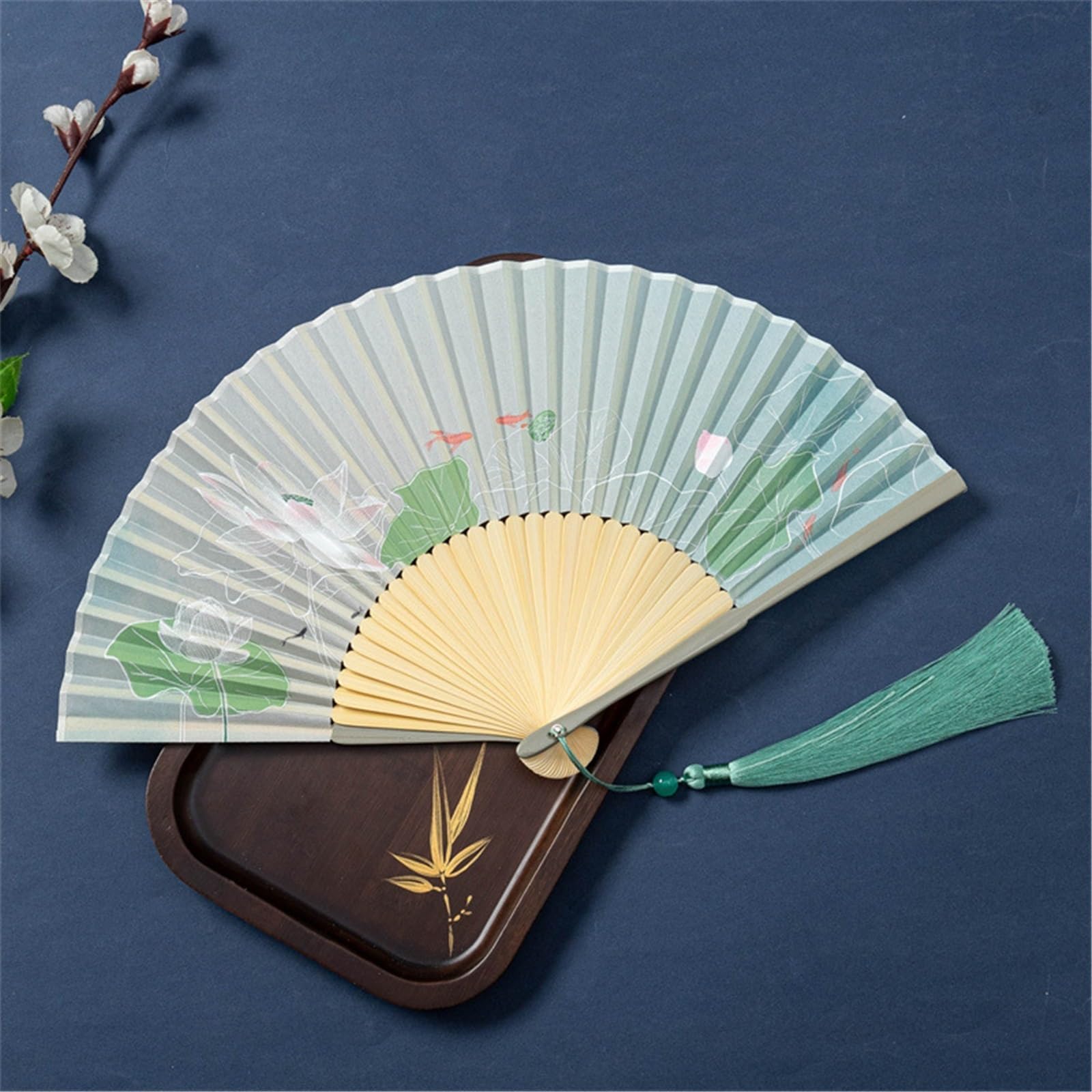 SXTYYH Folding Hand Fan, Chinese Style Classical Hanfu Begonia Flowers Dance Fan, Portable Lotus Bamboo, Handheld Fan for Women Foldable(D)