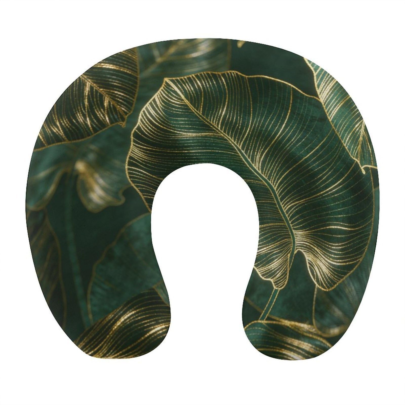 Btcowzrv Style Golden Monstera Leaves U Shaped Neck Pillow Travel Pillows