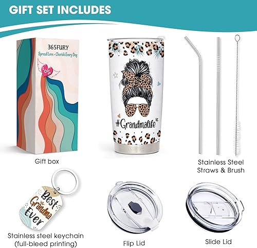 Miniatura 3 de 365FURY El mejor regalo para la abuela de nieta, nieto, vaso para la vida de la abuela de 20 onzas y llavero  Regalos para el día de la madre para