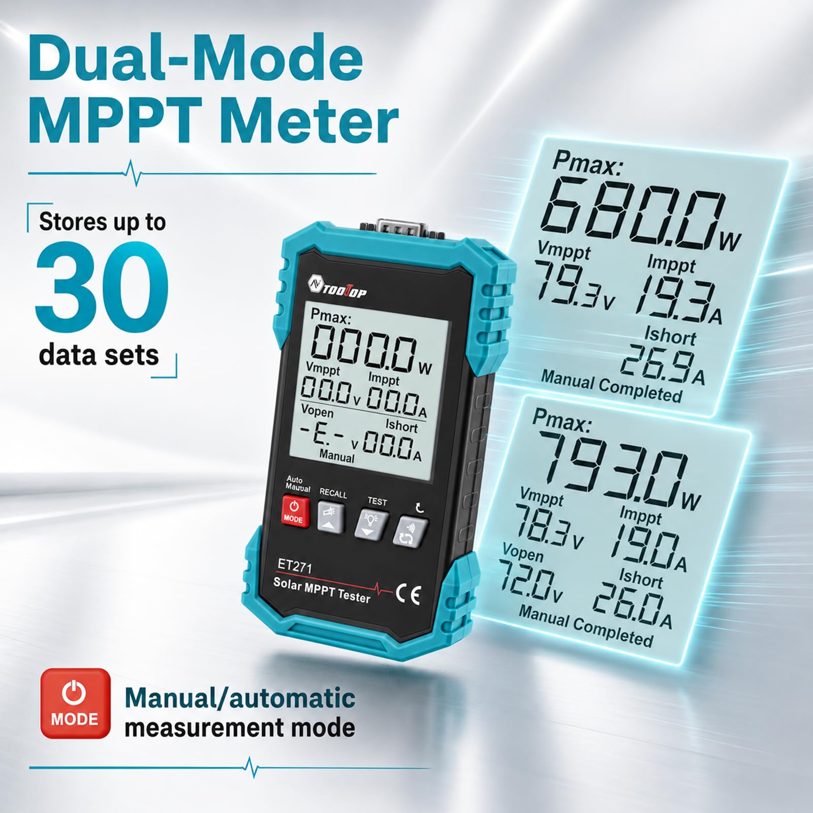 Tester Pannello Solare MPPT 2000W 2026 – Misurazione Auto/Manuale con Display LCD, Analizzatore Fotovoltaico Portatile 150V 40A, Voc Isc Vmp Pmax per Installazione e Manutenzione PV