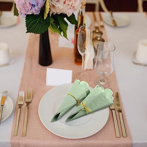 Miniatura 6 de 100 servilletas verde salvia, servilletas festoneadas, servilletas verdes, servilletas de color verde salvia desechables, servilletas de cóctel