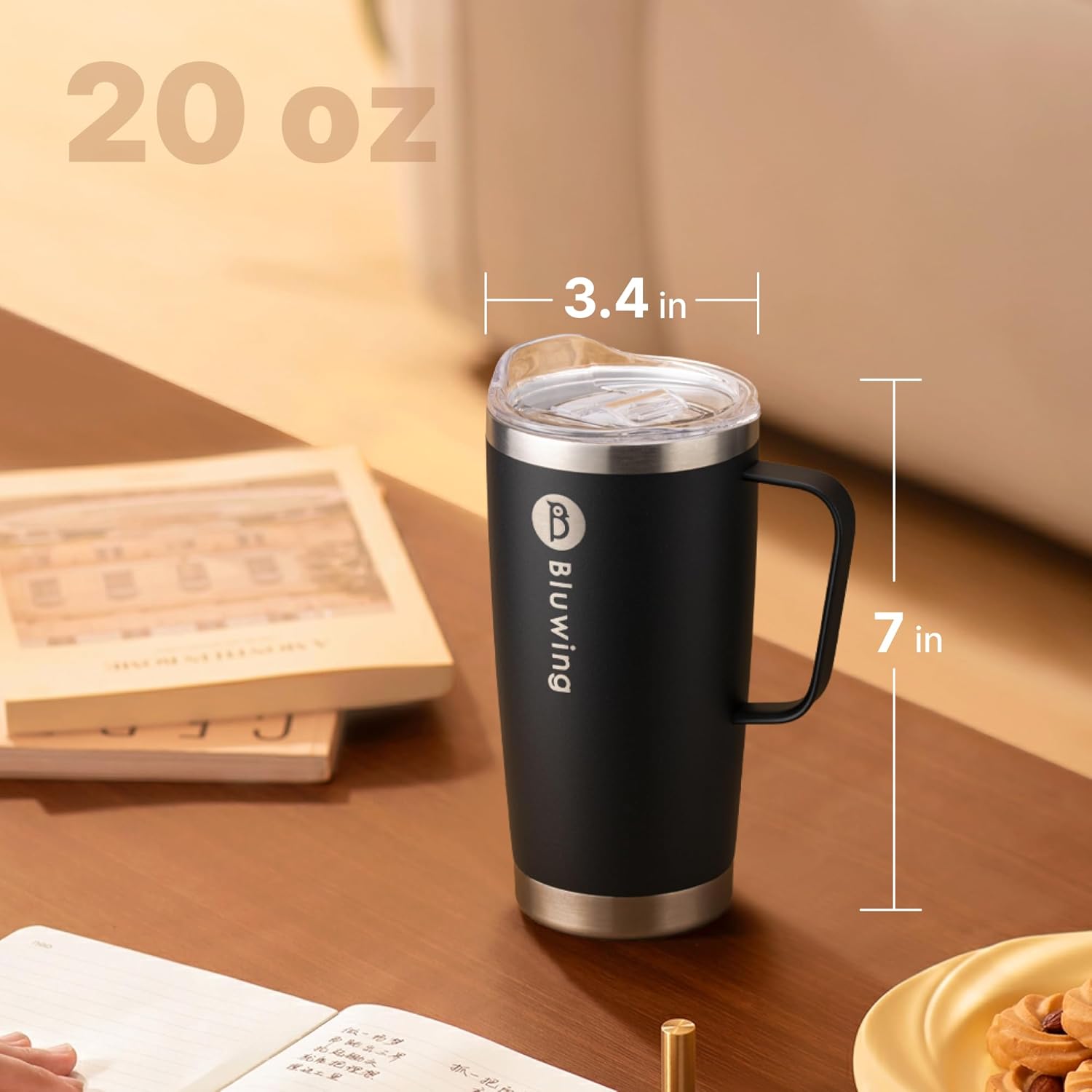 Travel Mugs with Handle, 20 oz Stainless Steel Insulated Coffee Tumbler Cups with Straw for Women and Girls (Purple Pink) - Image 7