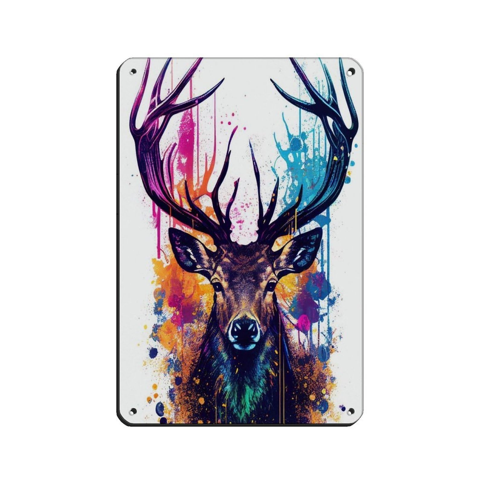 Watercolour Deer Portrait Poster Tin Sign Vintage Metal Pub Club Cafe Bar Home Wall Art Decoration Poster Retro 8x12inch(20x30cm)