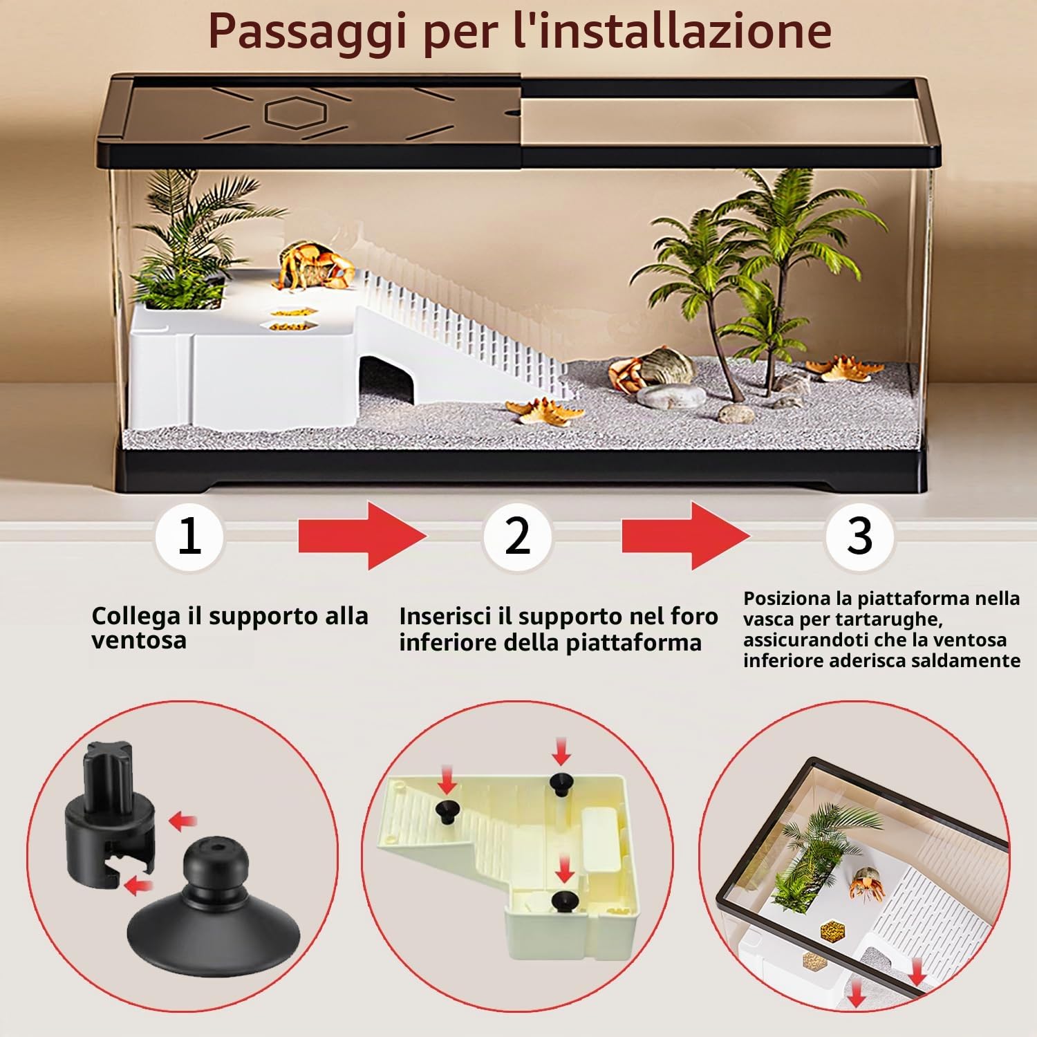 Acquario per tartarughe con drenaggio sul fondo, 20" x 9,5" x 9,5", per tartarughe giovani, gamberi di fiume, granchi, anfibi e rettili (nero)