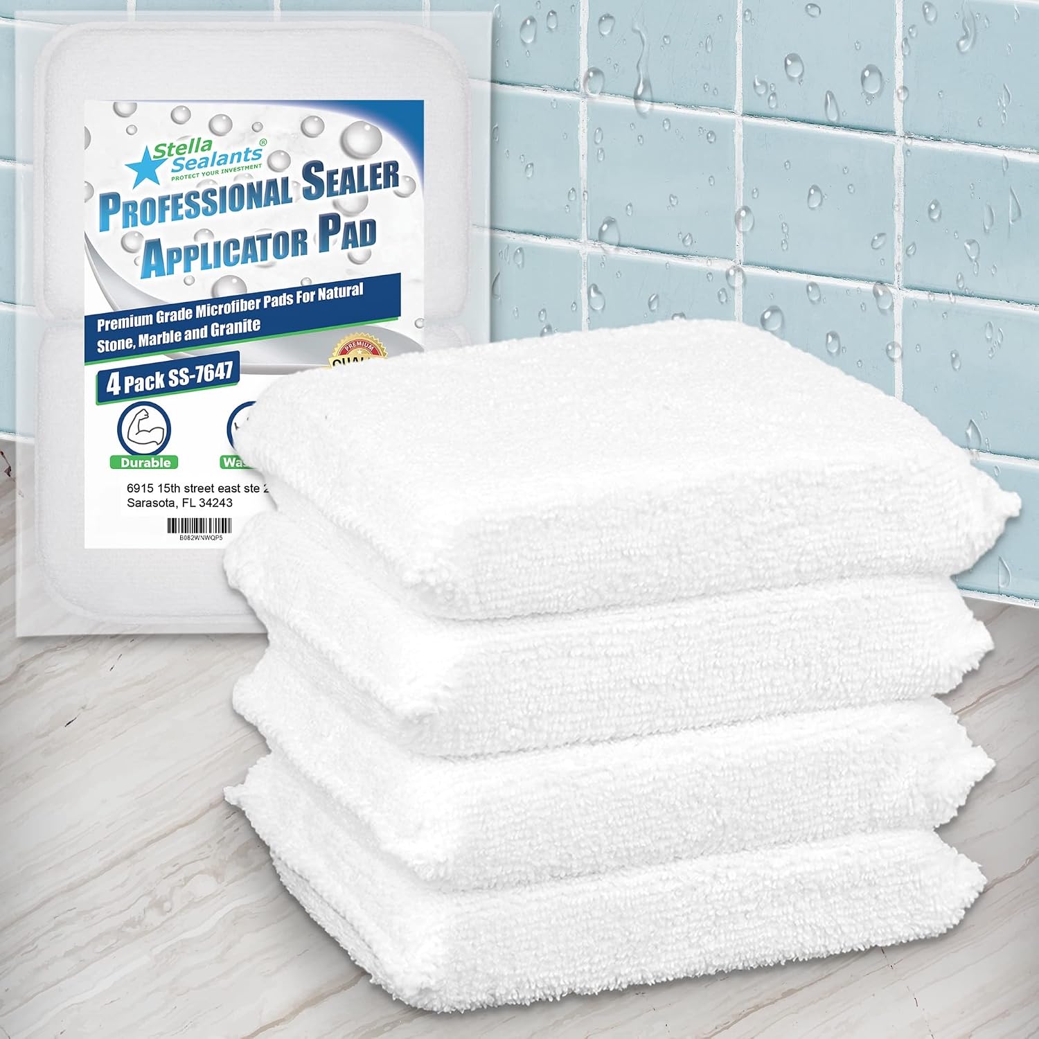 Stella Professional Sealer Applicator (4 Pack) - Sturdy Microfiber Pad for Sealing Marble Granite Stone and Grout