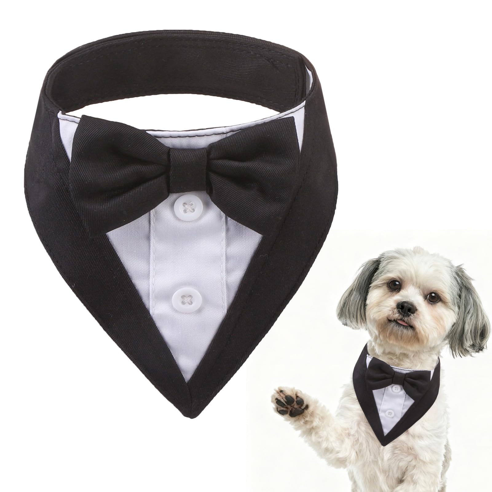 SCENEREAL Dog Tuxedo Bandana, Formal Wedding Outfit with Bowtie, Halloween Christmas Dog Costume for Small Medium Dogs Cats, Fall Scarf Bib