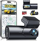 GKU 4K Dash Cam Front and Rear, 5GHz WiFi GPS, Dual Car Camera, 1.5” IPS Mini Dashcam for Cars with 64GB SD Card, 24H Parking Mode, Night Vision, WDR, 170° Wide Angle, G-Sensor, App Control, Max 256GB Black