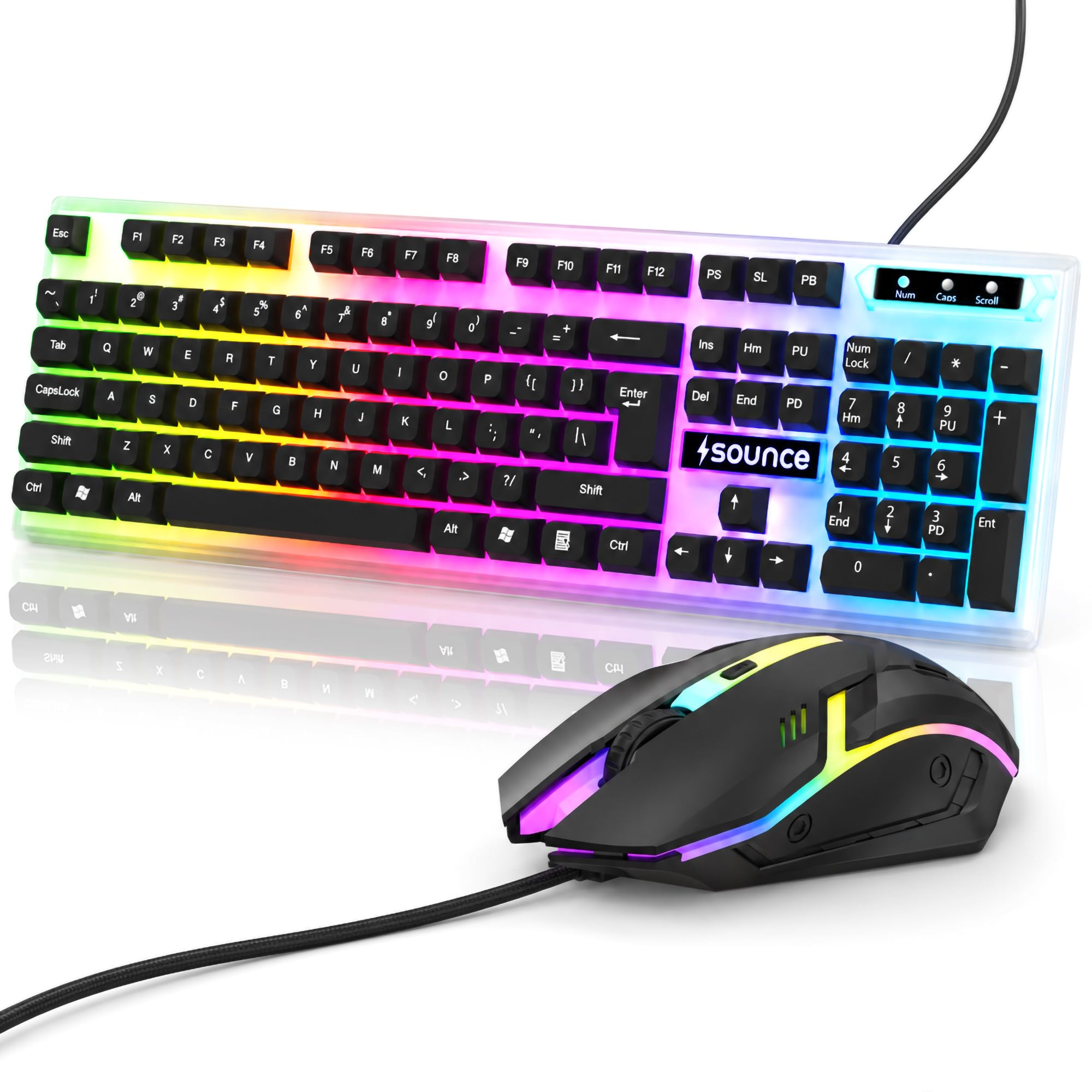 Sounce Wired Keyboard and Mouse Combo Compatible with Laptop, Desktop, PC, 104 Keys, 1600 DPI Ergonomic Mouse, 1.3m Cable, Multicolor LED (White + Black)-image-8