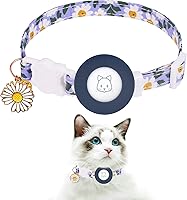 Vista 1 de Collar de gato Airtag, Collar de gatito JXFUKAL separable con soporte de Airtag de silicona, campanas y dije de flores para gatos hembra gatos macho