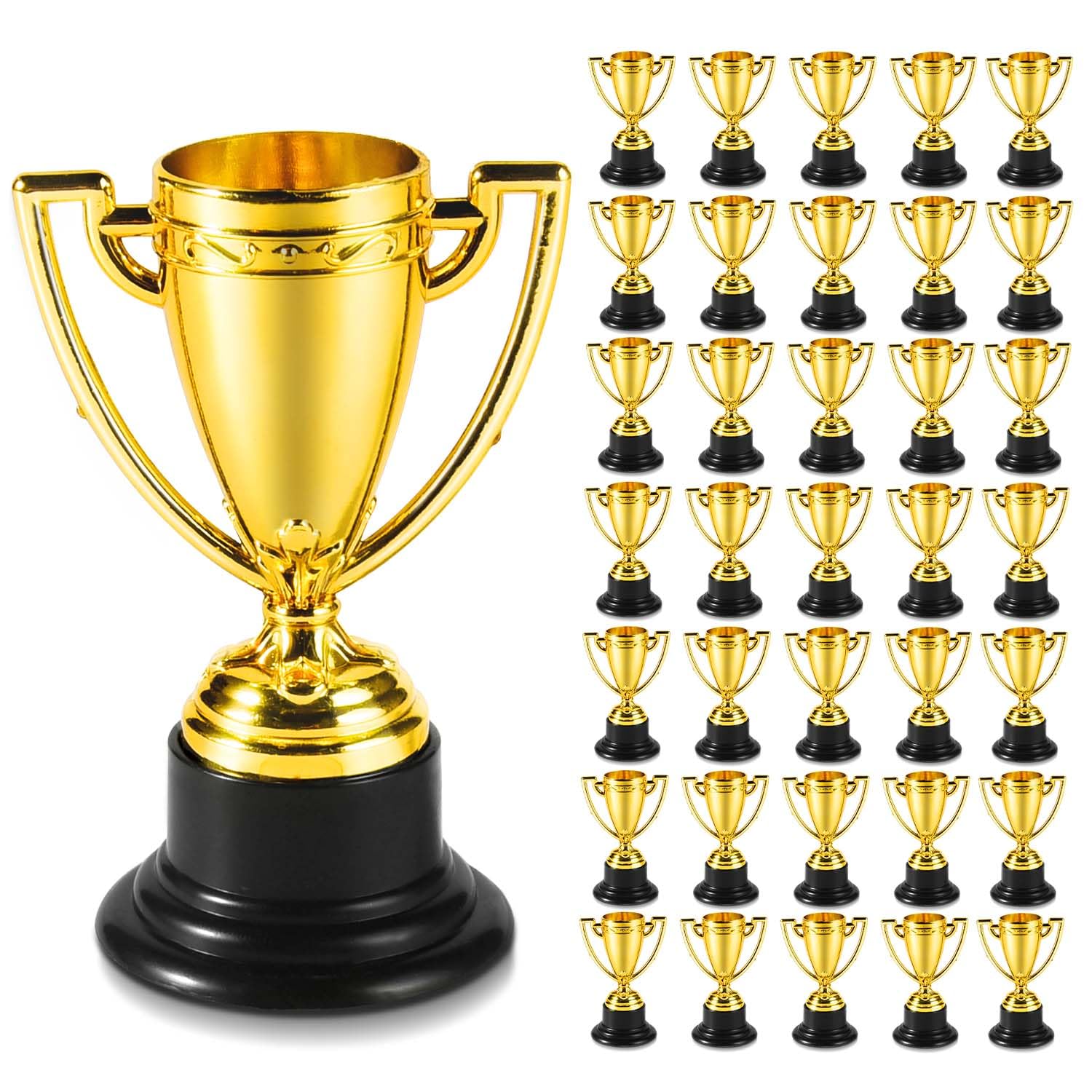 SenseYo Paquete de 24 mini vasos de trofeo, premio de trofeo dorado, trofeos de plástico para niños, trofeos de premio de 4 pulgadas para recuerdos de fiesta infantiles, premios ganadores