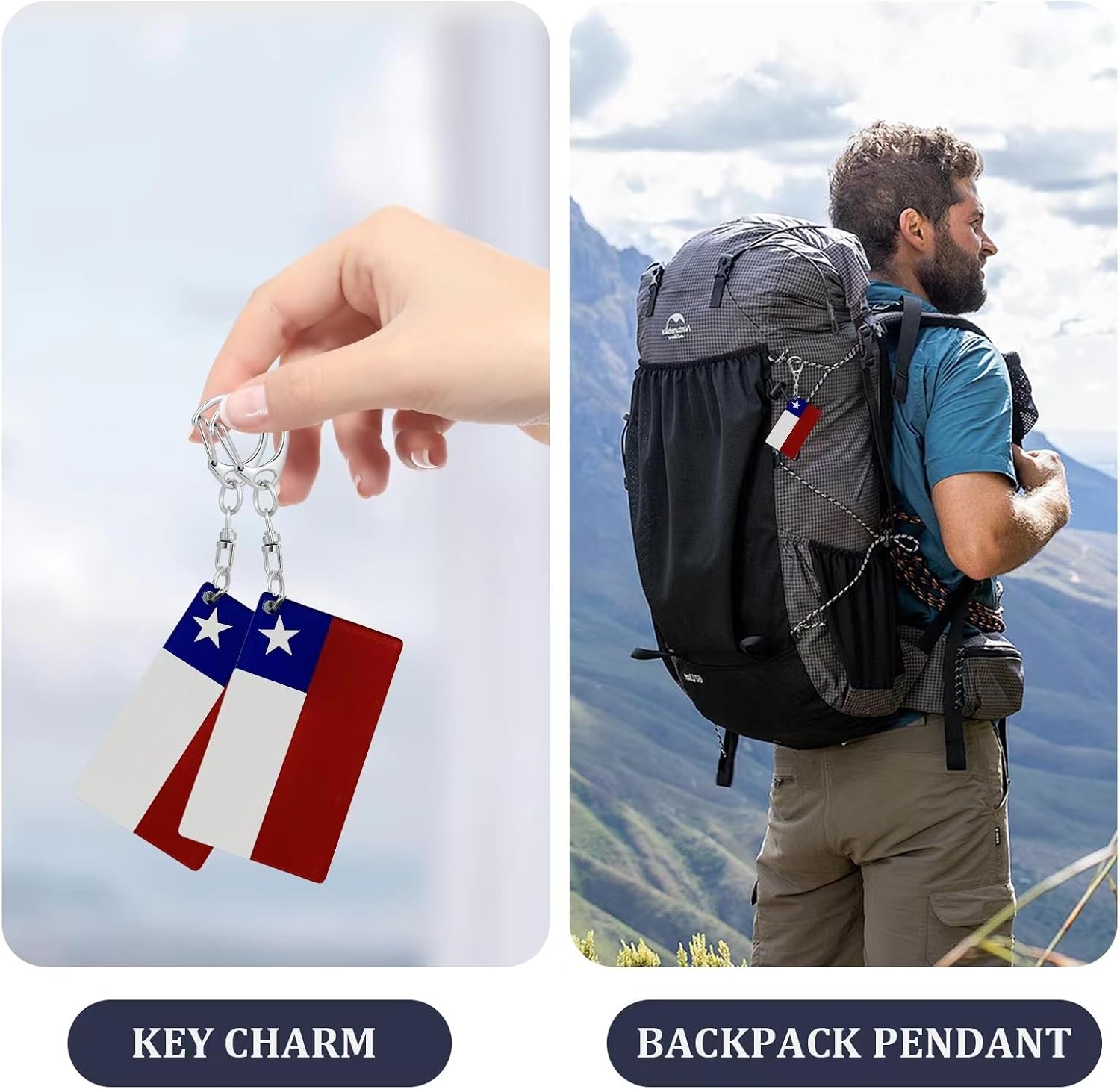 Chile Flag Keychain - Double Sided Acrylic D Shape Chains Chileans Flags Key Chains Men and Women Style Car Key chain Gifts Decoration (3 Pcs) image 5