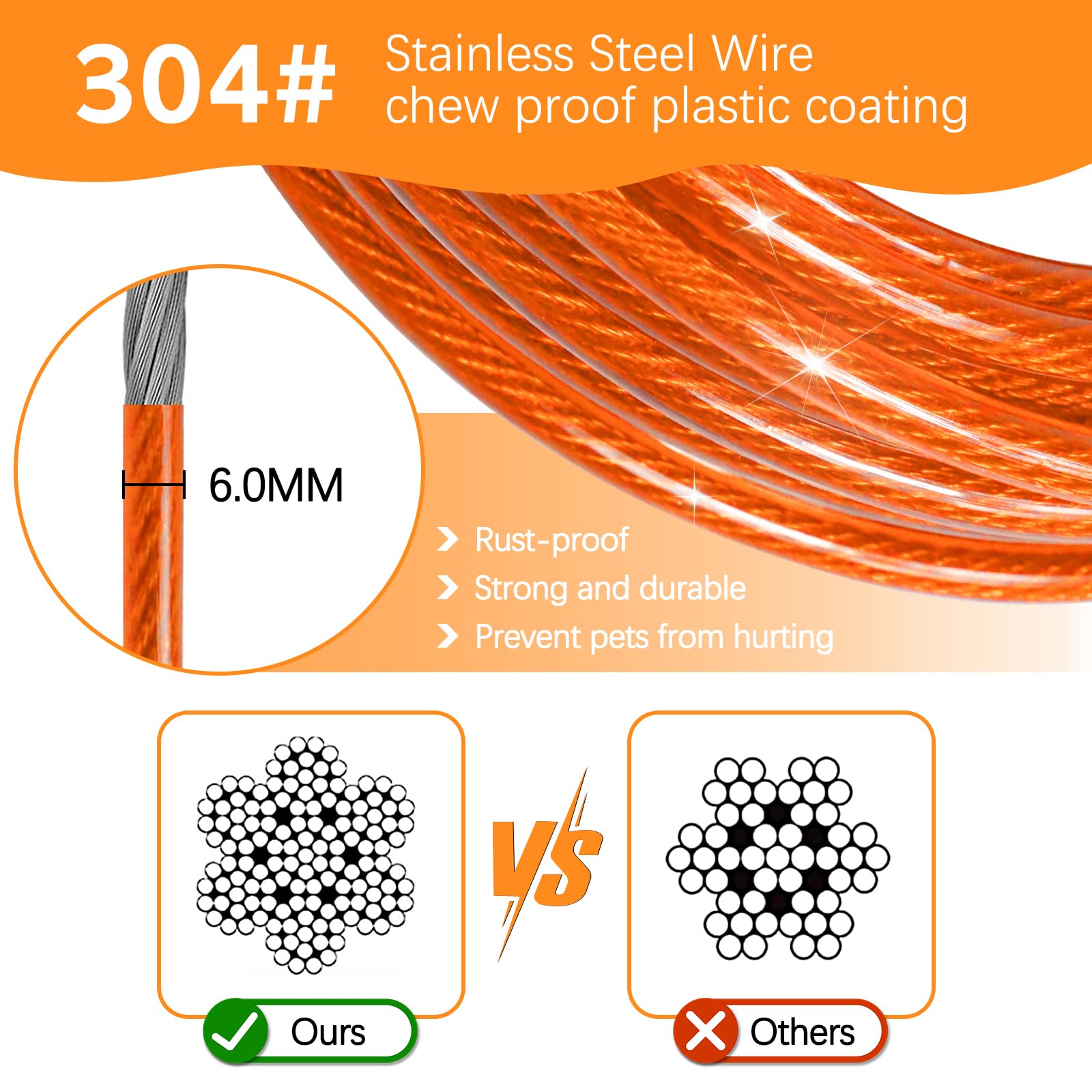 Long Dog Leash Chew Proof, Tie Out Cable for Dogs Heavy Duty 10/20/30/50ft with Carabiner, Dog Leads for Yard for Medium Large Dogs, Sturdy Dog Long Leashes with Padded Handle for Training Walking